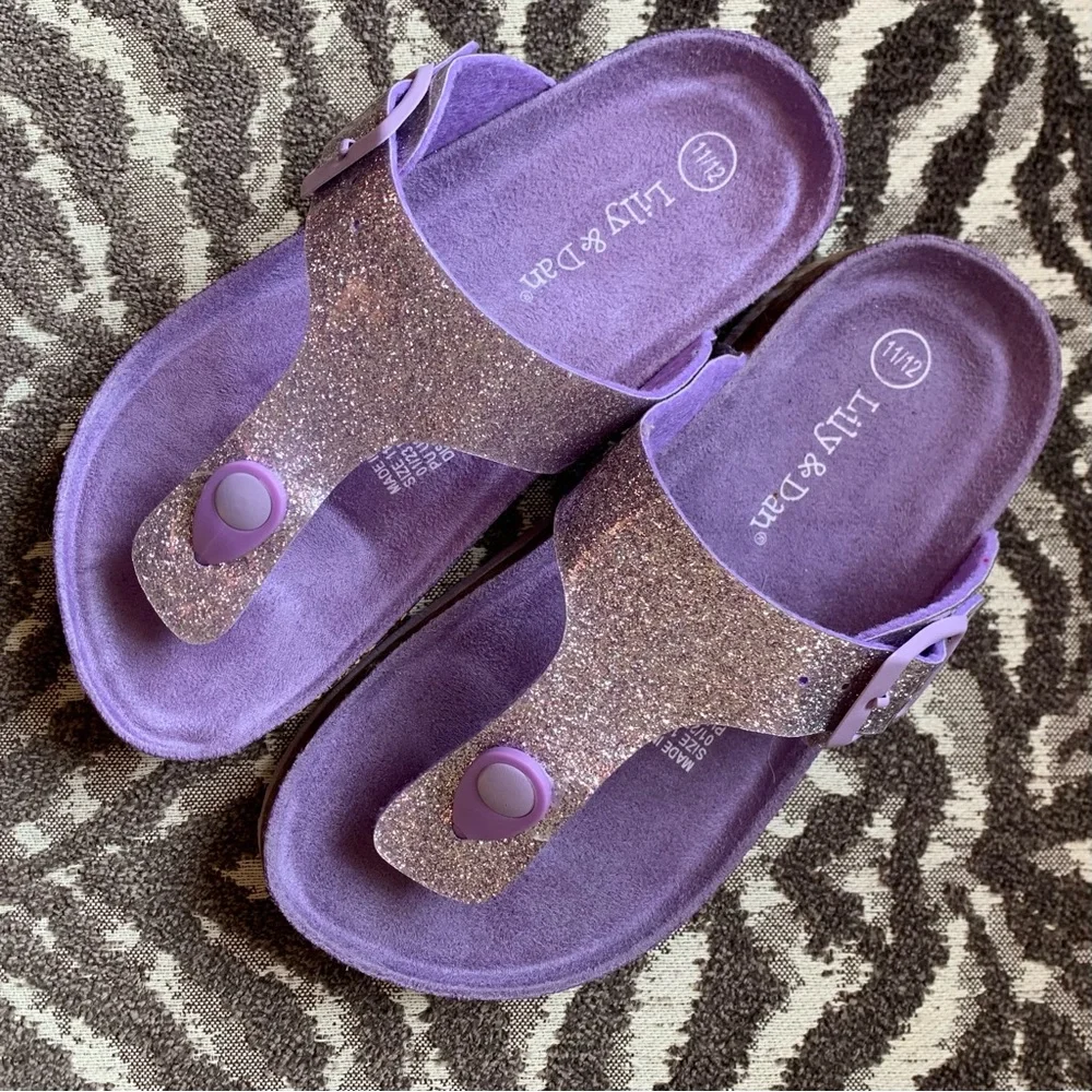 Lily & Dan—Purple Sparkle Glitter T-Strap Buckle Sandals (Size 11/12) - Picture 2 of 6
